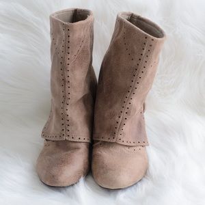 Light brown booties with fold over look